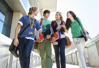 College students wearing college ID cards