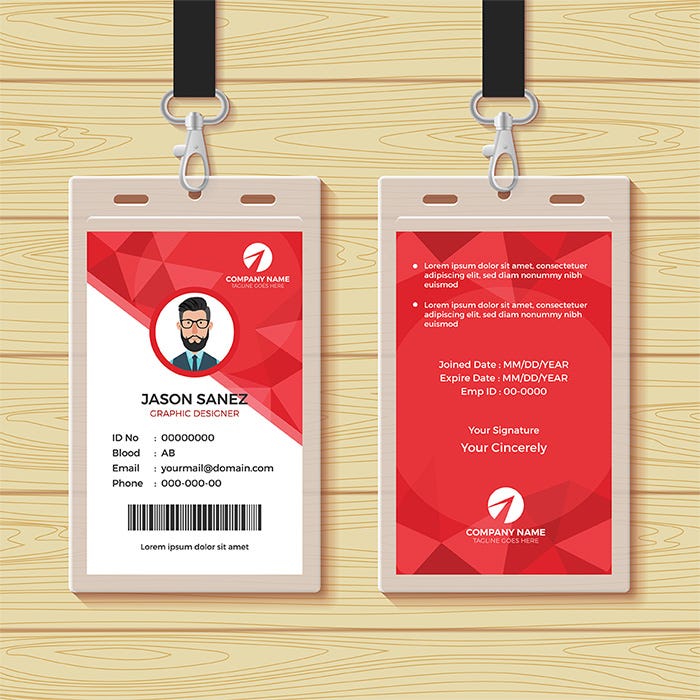 ID card badge showing front and back of ID card