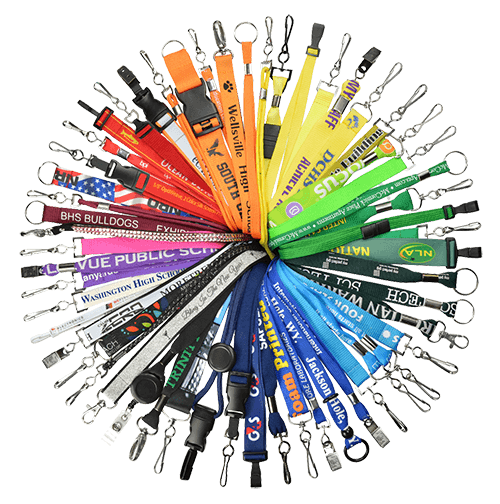 Custom lanyards featuring a name, logo or tagline to promote your brand.