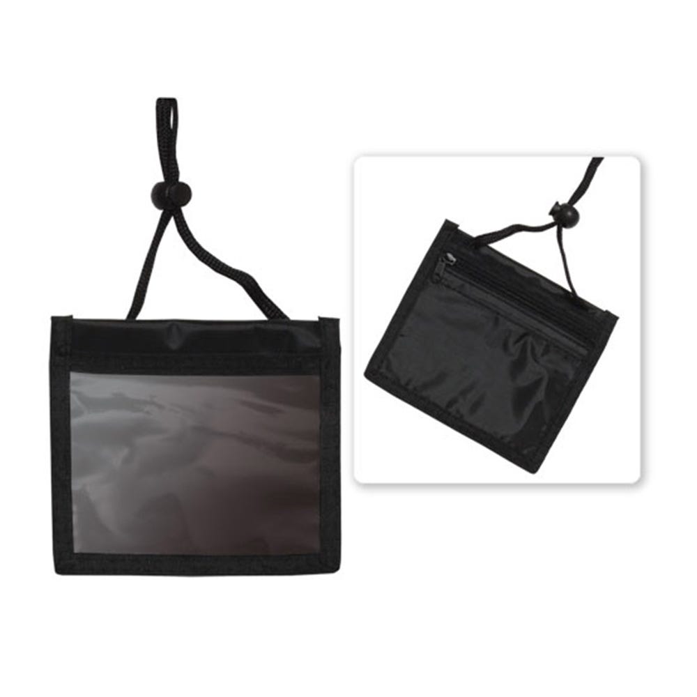 Black Multi-Pocket Convention Wallet Holder w/ Neck Cord - 25 pack