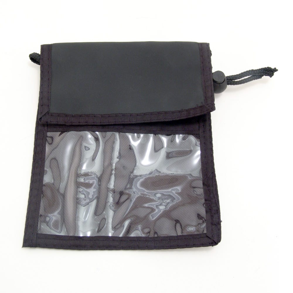 Black Nylon Multi-Pocket Convention Wallet Holder w/ Neck Cord - 25 per pack