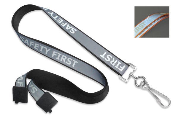 5/8'' Black Reflective Silk Screen Safety Lanyard w/ Safety Breakaway & Swivel Hook - 100 per pack