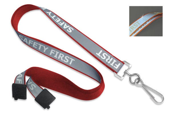5/8'' Red Reflective Silk Screen Safety Lanyard w/ Safety Breakaway & Swivel Hook - 100 per pack