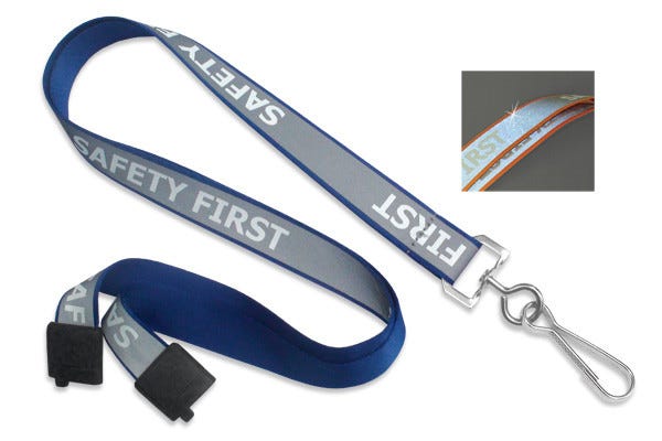 5/8'' Royal Blue Reflective Glow-in-the-Dark Safety Lanyard w/ Safety Breakaway & Swivel Hook - 100 per pack