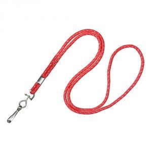 1/8'' Red Round Metallic Non-Breakaway Lanyard w/ Swivel Hook - 100 per pack