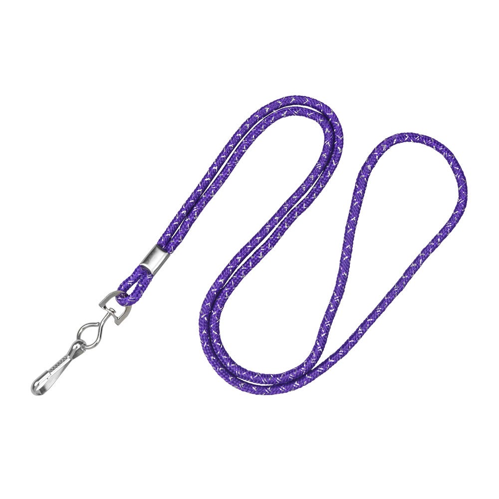 1/8'' Purple Round Metallic Non-Breakaway Lanyard w/ Swivel Hook - 100 per pack