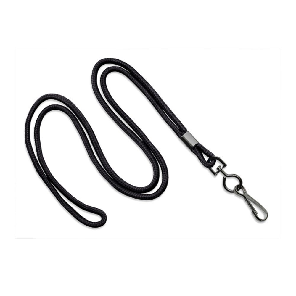 1/8'' Black Round Braid Lanyard with Black-Oxidized Swivel Hook - 1000 per pack