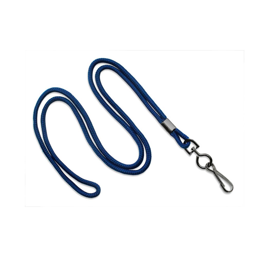 1/8'' Navy Blue Round Braid Lanyard with Black-Oxidized Swivel Hook - 1000 per pack