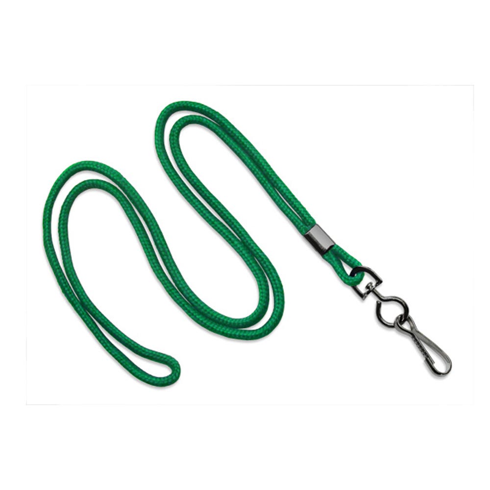 1/8'' Green Round Braid Lanyard with Black-Oxidized Swivel Hook - 1000 per pack