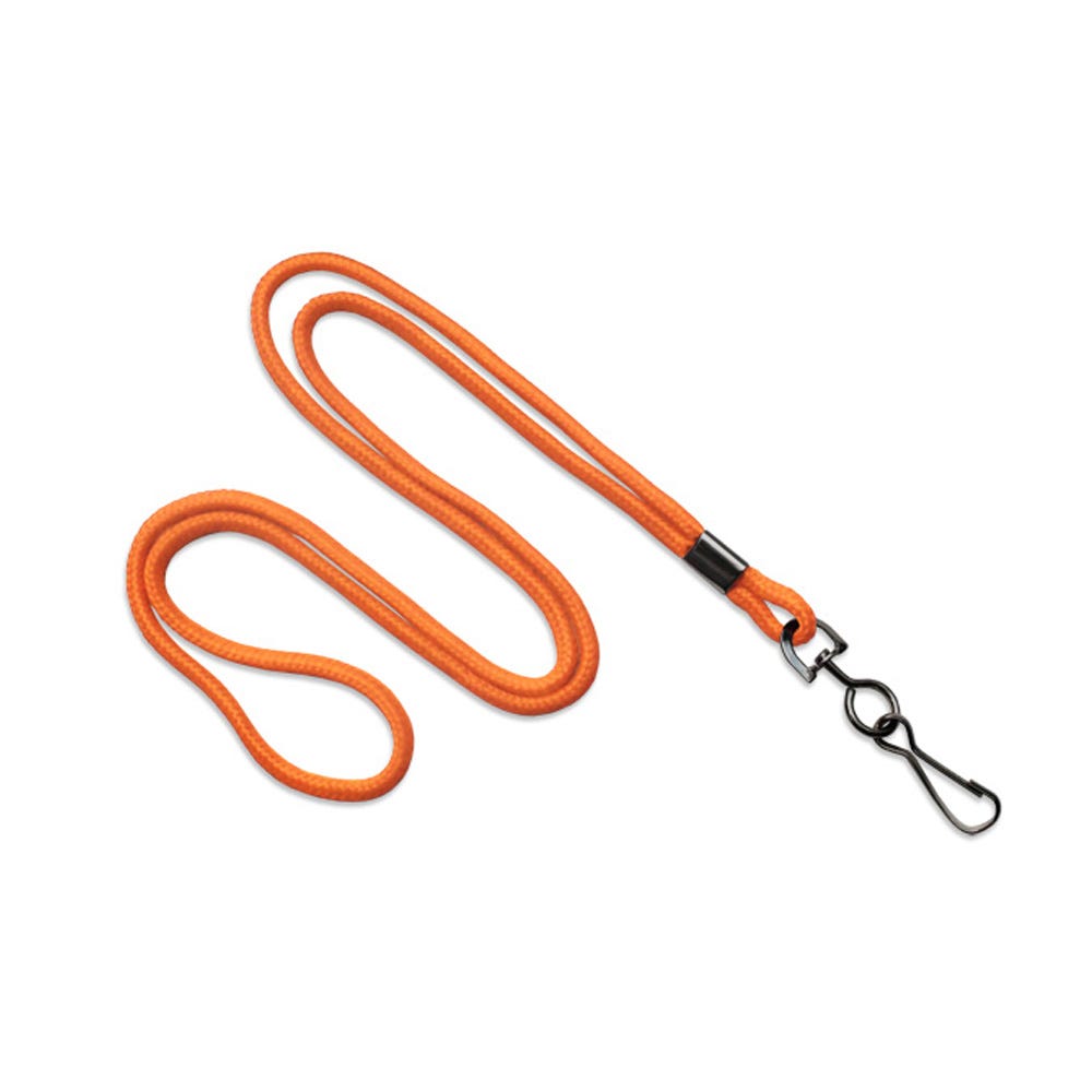 1/8'' Orange Round Braid Lanyard with Black-Oxidized Swivel Hook - 1000 per pack