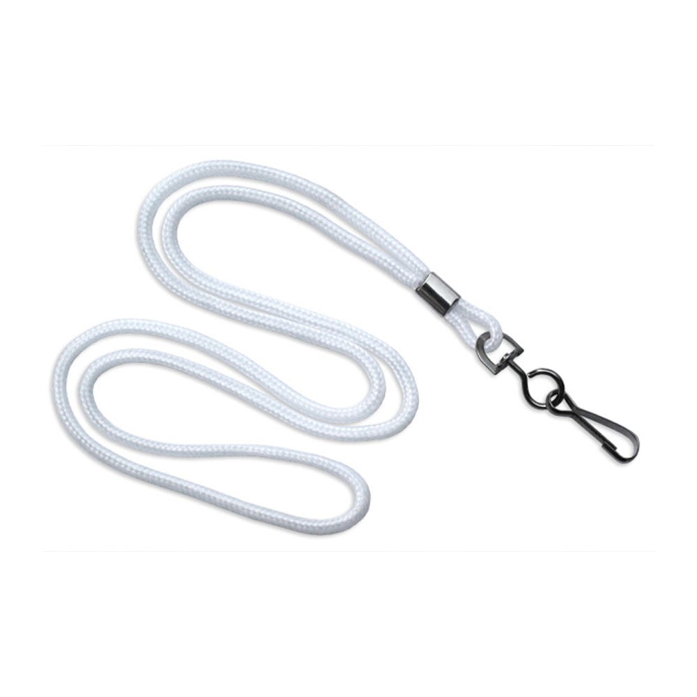 1/8'' White Round Braid Lanyard with Black-Oxidized Swivel Hook - 1000 per pack