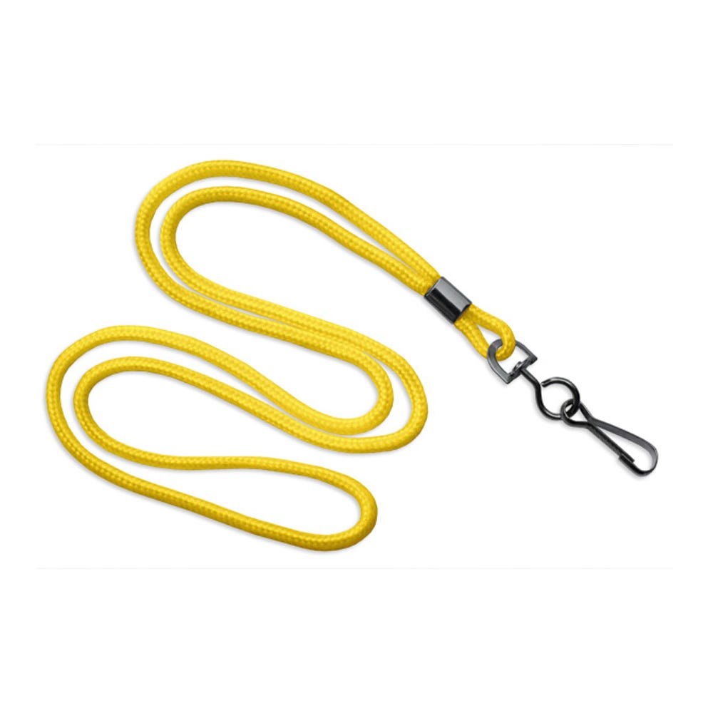 1/8'' Yellow Round Braid Lanyard with Black-Oxidized Swivel Hook - 1000 per pack