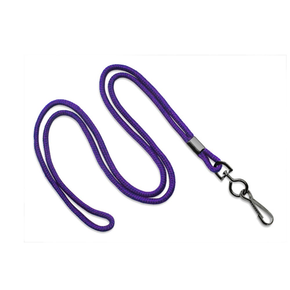1/8'' Purple Round Braid Lanyard with Black-Oxidized Swivel Hook - 1000 per pack