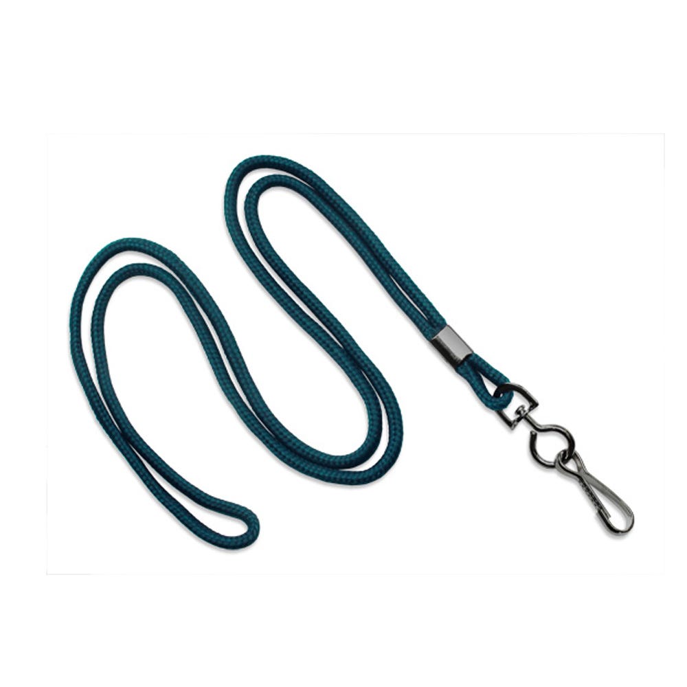 1/8'' Teal Round Braid Lanyard with Black-Oxidized Swivel Hook - 1000 per pack