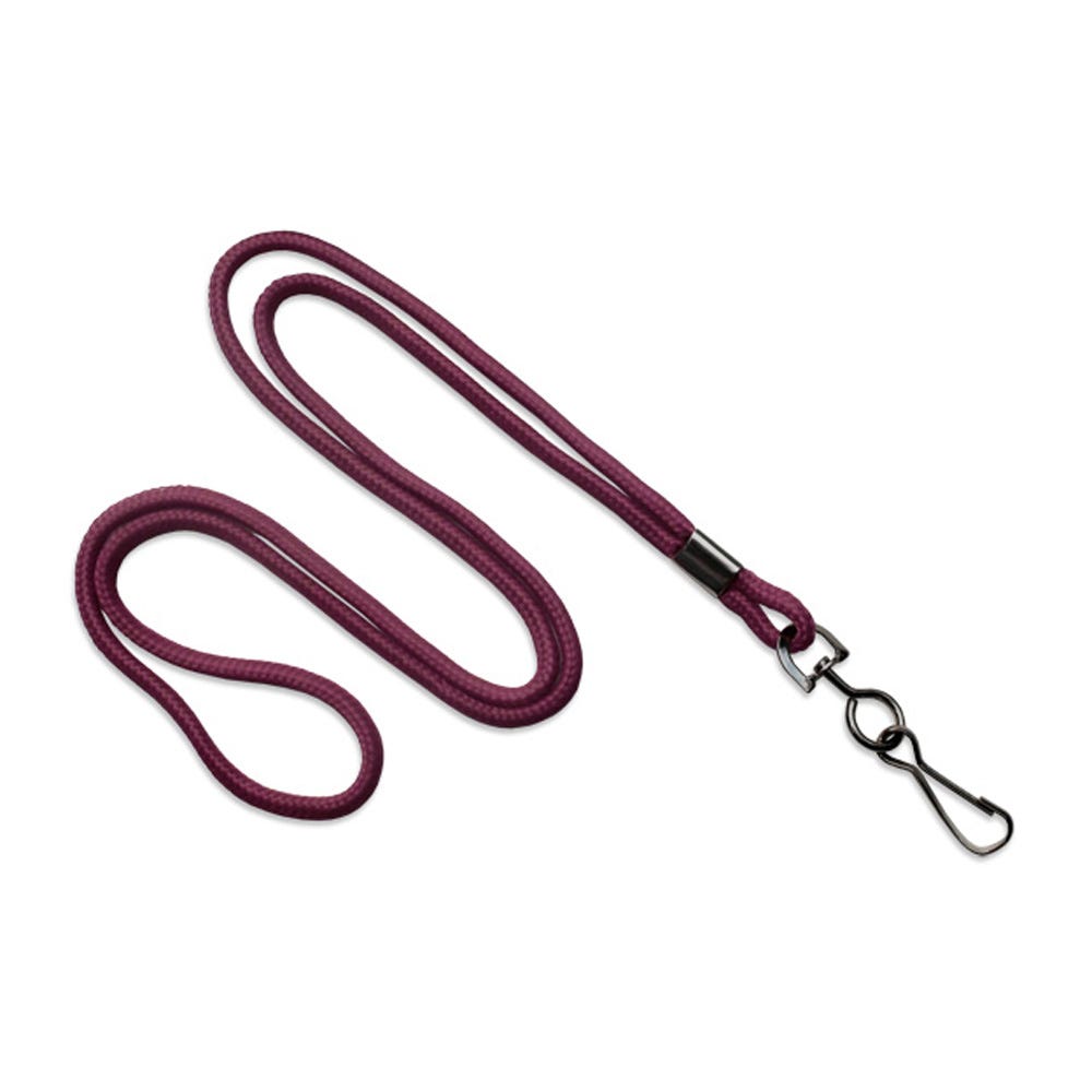 1/8'' Maroon Round Braid Lanyard with Black-Oxidized Swivel Hook - 1000 per pack