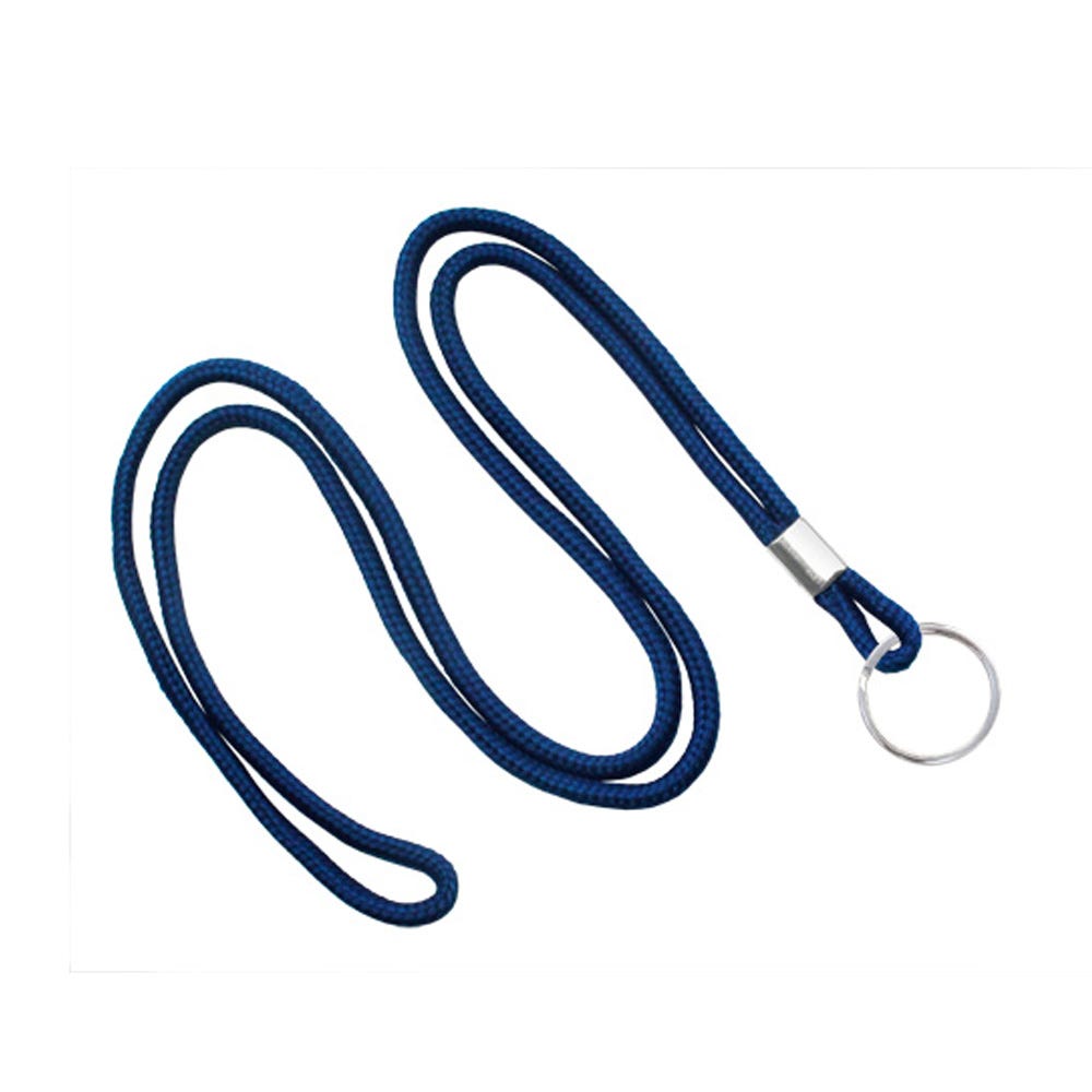 1/8'' Navy Blue Round Braid Lanyard with Split Ring - 100 per pack