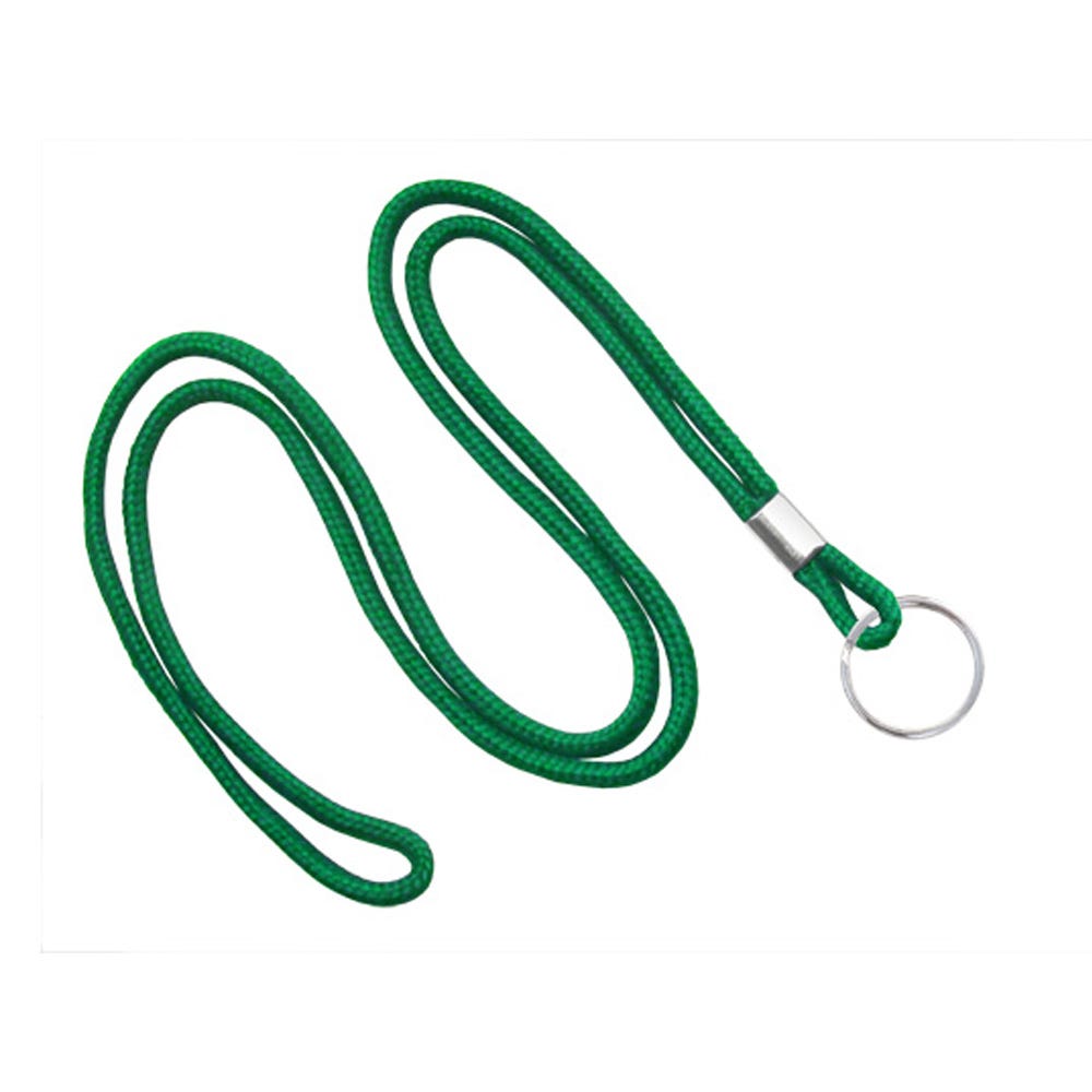 1/8'' Green Round Braid Lanyard with Split Ring - 100 per pack