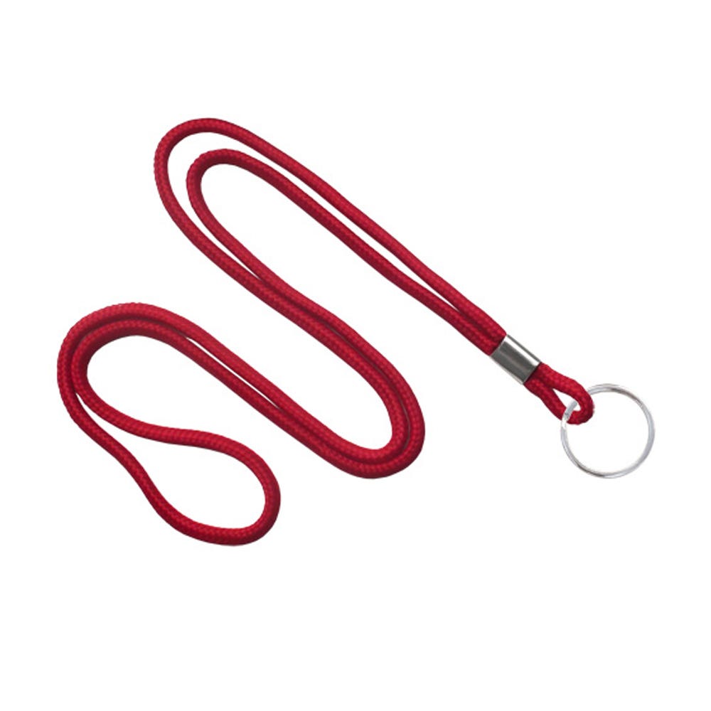 1/8'' Red Round Braid Lanyard with Split Ring - 100 per pack
