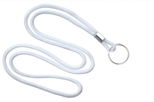 1/8'' White Round Braid Lanyard with Split Ring - 100 per pack