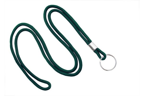 1/8'' Forest Green Round Braid Lanyard with Split Ring - 100 per pack