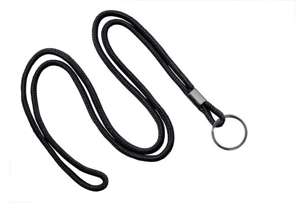 1/8'' Black Round Braid Lanyard with Black-Oxide Split Ring - 1000 per pack
