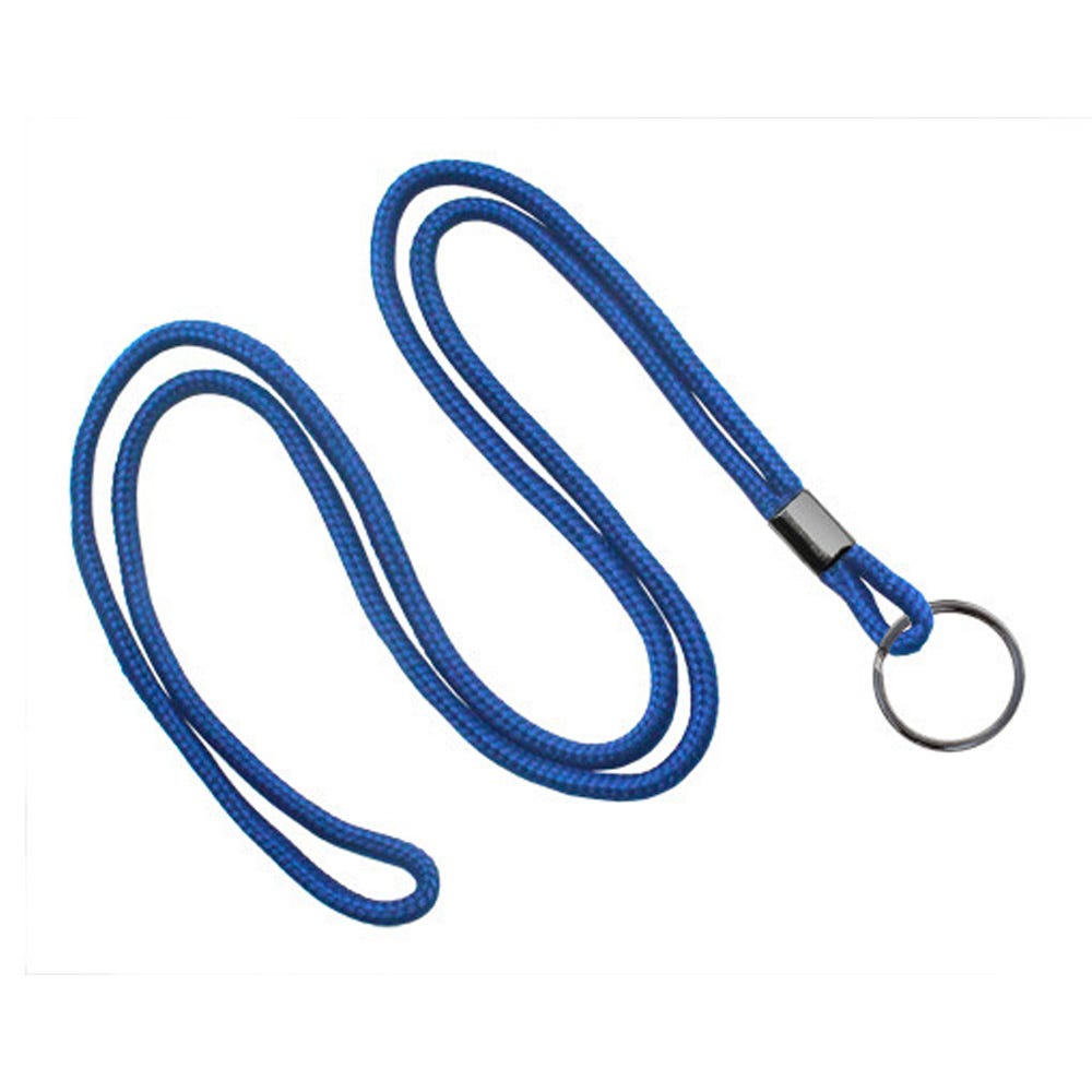 1/8'' Royal Blue Round Braid Lanyard with Black-Oxide Split Ring - 1000 per pack