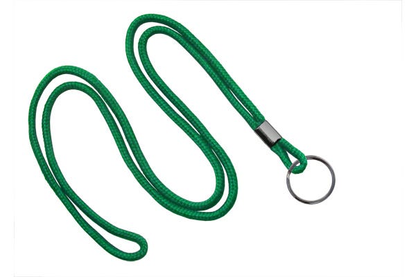 1/8'' Green Round Braid Lanyard with Black-Oxide Split Ring - 1000 per pack