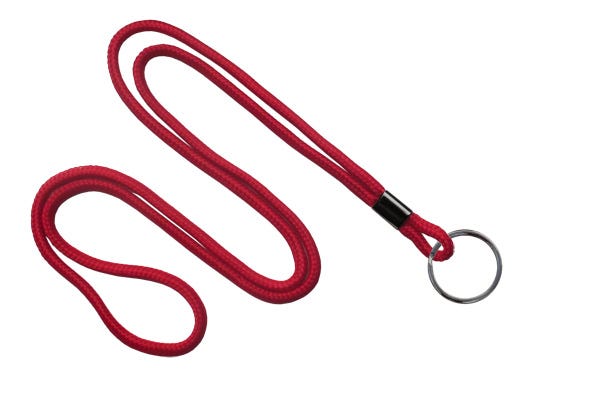 1/8'' Red Round Braid Lanyard with Black-Oxide Split Ring - 1000 per pack