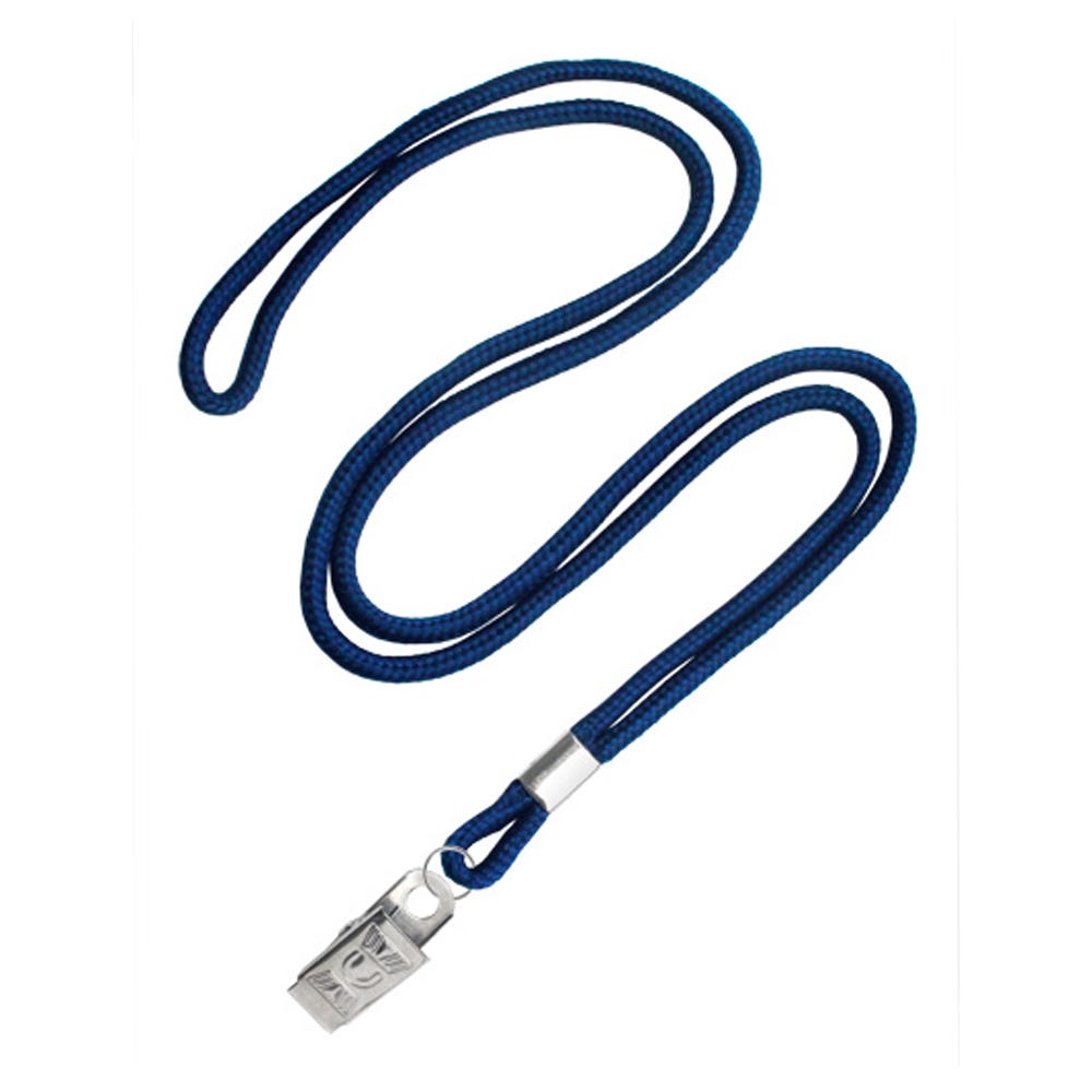 1/8'' Navy Blue Round Braid Lanyard with Bulldog Clip - 100 per pack