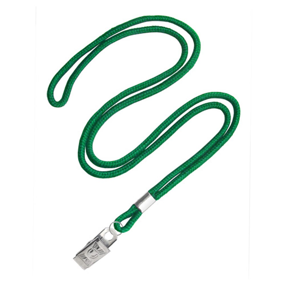 1/8'' Green Round Braid Lanyard with Bulldog Clip - 100 per pack