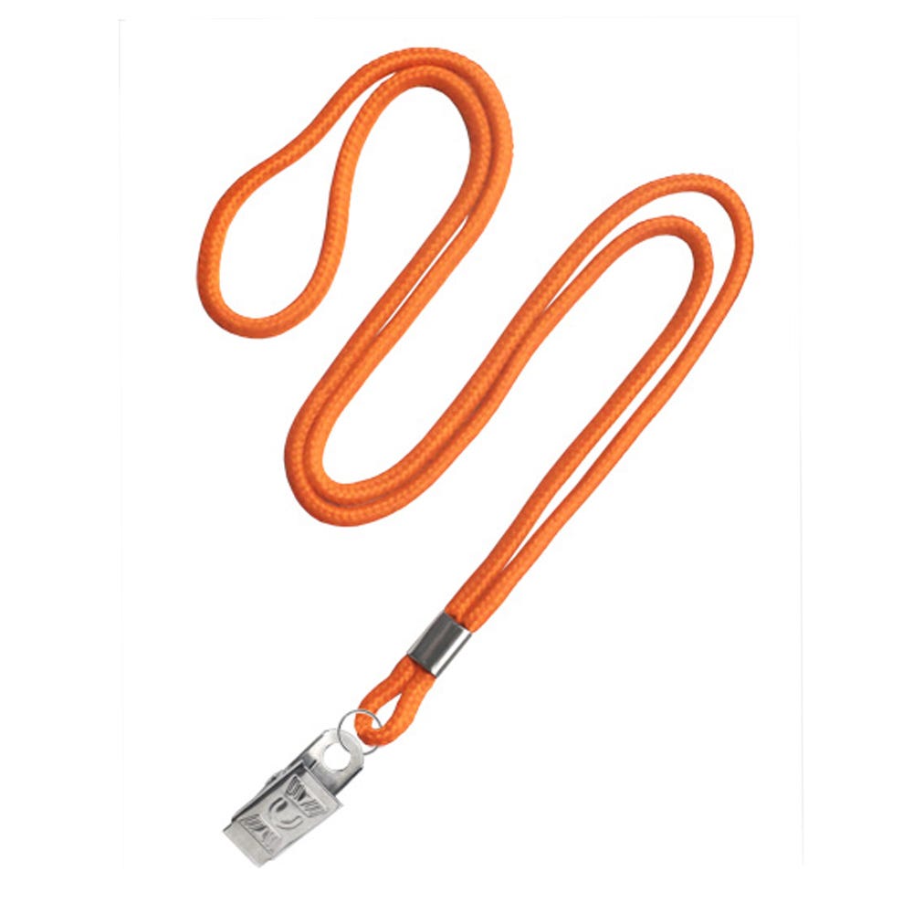 1/8'' Orange Round Braid Lanyard with Bulldog Clip - 100 per pack