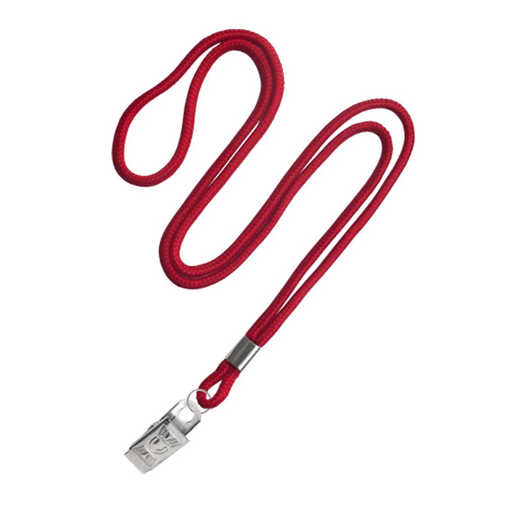 1/8'' Red Round Braid Lanyard with Bulldog Clip - 100 per pack