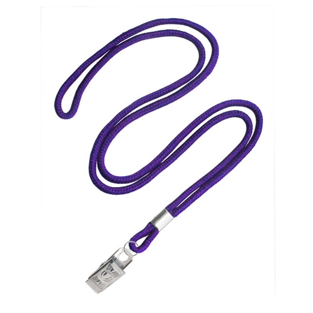 1/8'' Purple Round Braid Lanyard with Bulldog Clip - 100 per pack