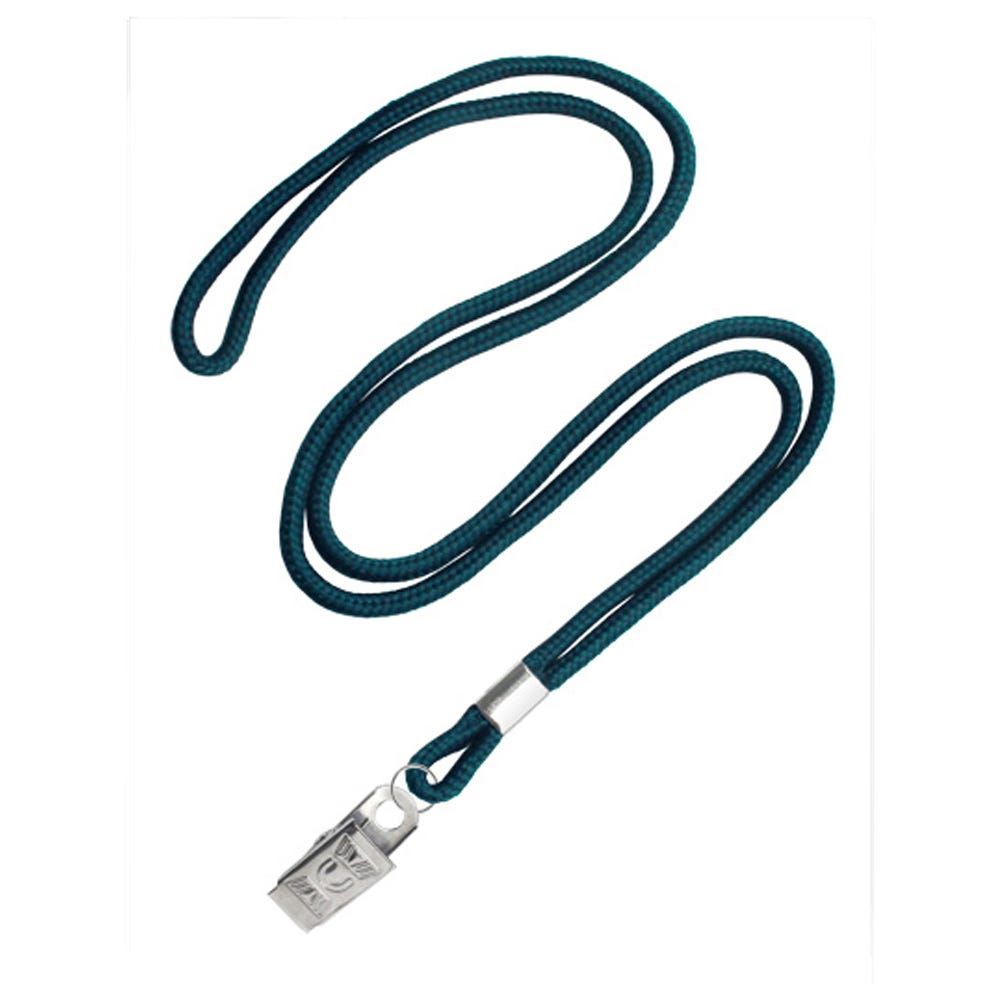 1/8'' Teal Round Braid Lanyard with Bulldog Clip - 100 per pack