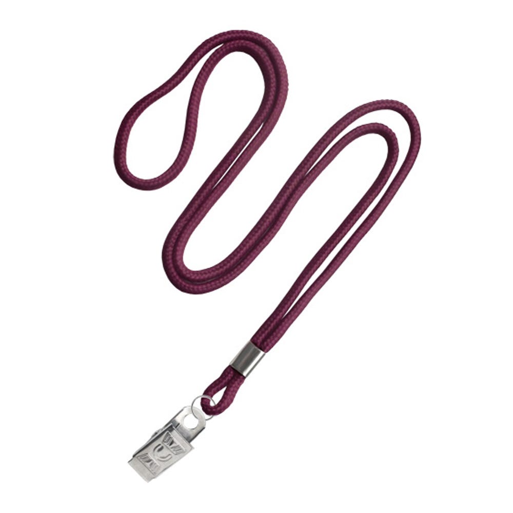 1/8'' Maroon Round Braid Lanyard with Bulldog Clip - 100 per pack