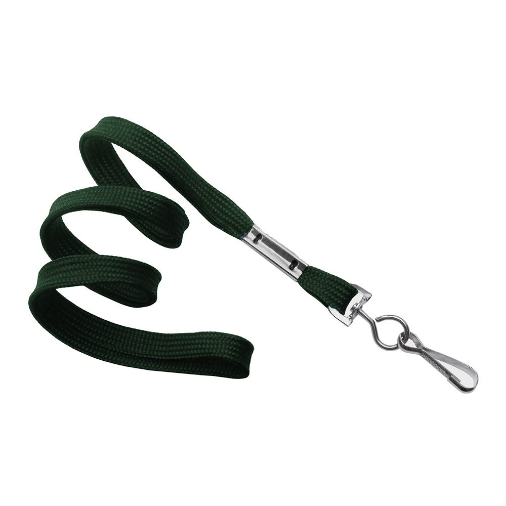 3/8'' Forest Green Flat Braid Lanyard with Swivel Hook - 100 per pack