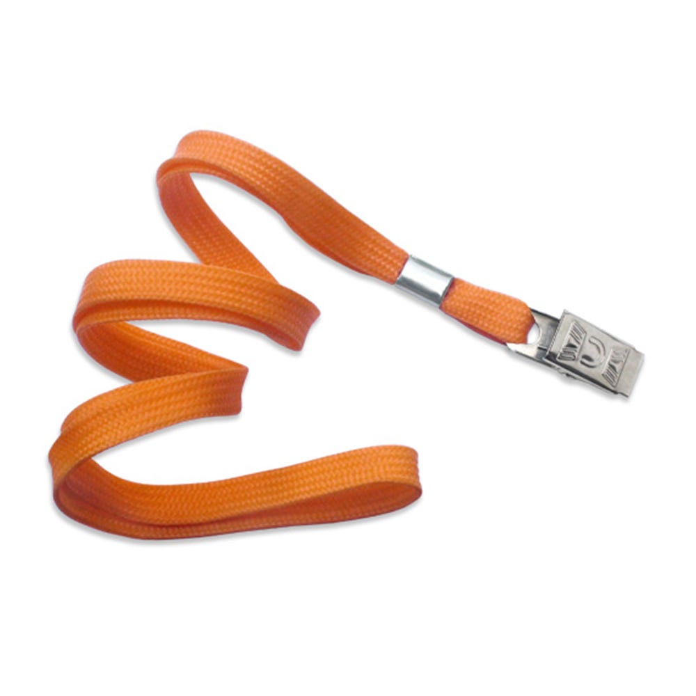 3/8'' Orange Flat Braid Lanyard with Bulldog Clip - 100 per pack