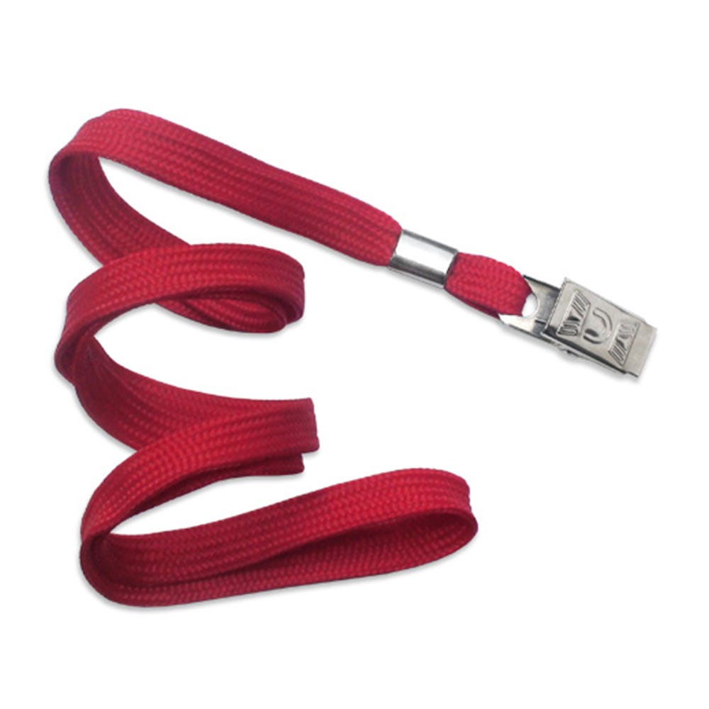 3/8'' Red Flat Braid Lanyard with Bulldog Clip - 100 per pack