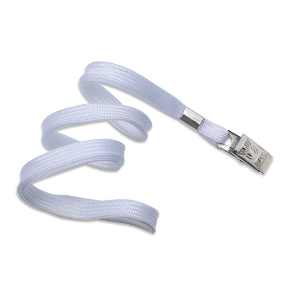 3/8'' White Flat Braid Lanyard with Bulldog Clip - 100 per pack