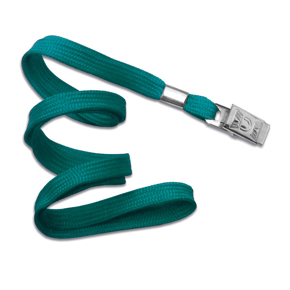 3/8'' Teal Flat Braid Lanyard with Bulldog Clip - 100 per pack