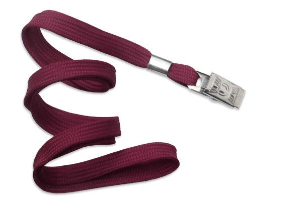 3/8'' Maroon Flat Braid Lanyard with Bulldog Clip - 100 per pack