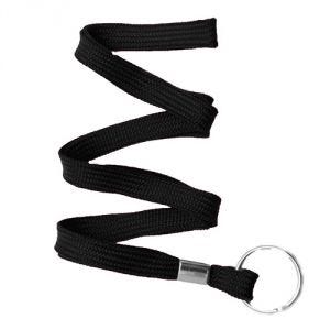 3/8'' Black Flat Braid Lanyard with Split Ring - 100 per pack