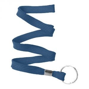 3/8'' Navy Blue Flat Braid Lanyard with Split Ring - 100 per pack