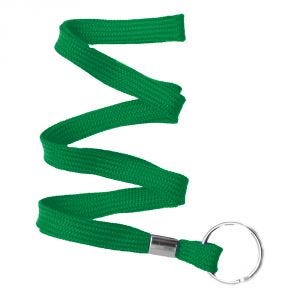 3/8'' Green Flat Braid Lanyard with Split Ring - 100 per pack