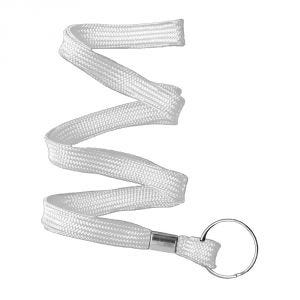3/8'' White Flat Braid Lanyard with Split Ring - 100 per pack
