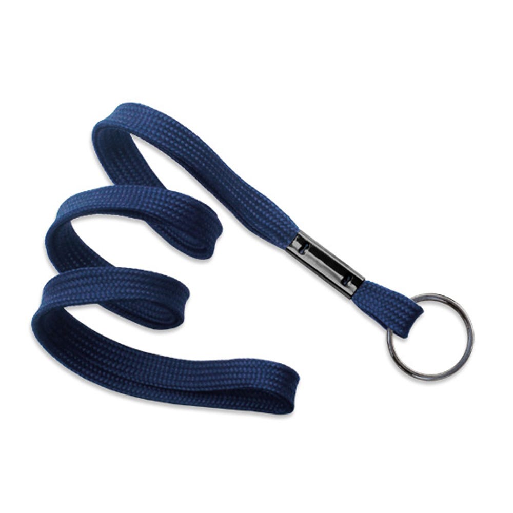 3/8'' Navy Blue Flat Braid Lanyard with Black-Oxide Split Ring - 1000 per pack