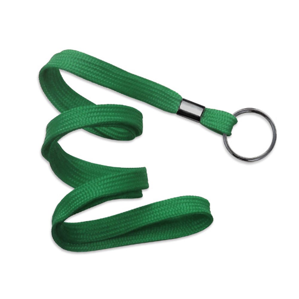3/8'' Green Flat Braid Lanyard with Black-Oxide Split Ring - 1000 per pack