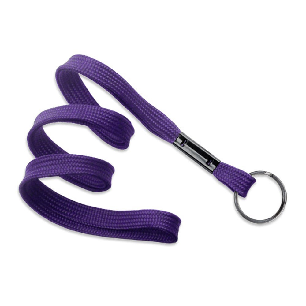 3/8'' Purple Flat Braid Lanyard with Black-Oxide Split Ring - 1000 per pack