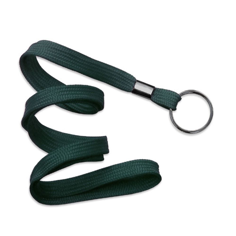 3/8'' Forest Green Flat Braid Lanyard with Black-Oxide Split Ring - 1000 per pack