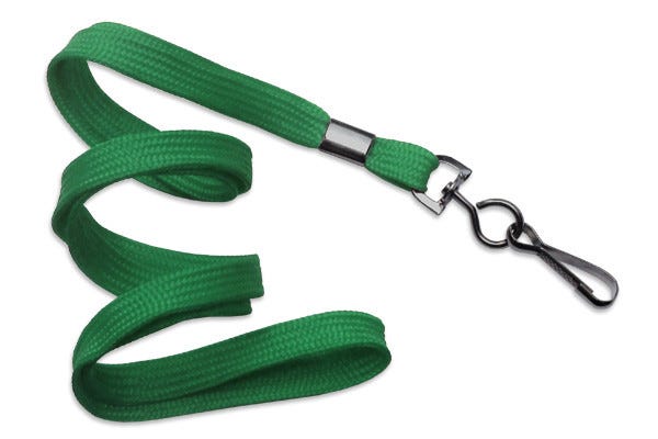 3/8'' Green Flat Braid Lanyard with Black-Oxide Swivel Hook - 1000 per pack